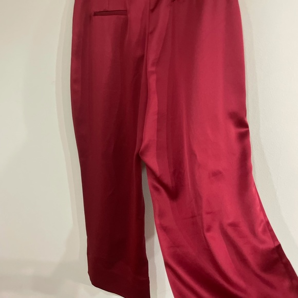 Vivid Wine Red Satin Wide Leg Pants - Size14 - Picture 5 of 7